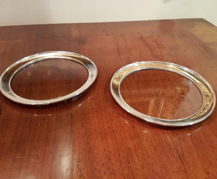 Matching Pair of Silver Rimmed Glass Coasters - Image 1