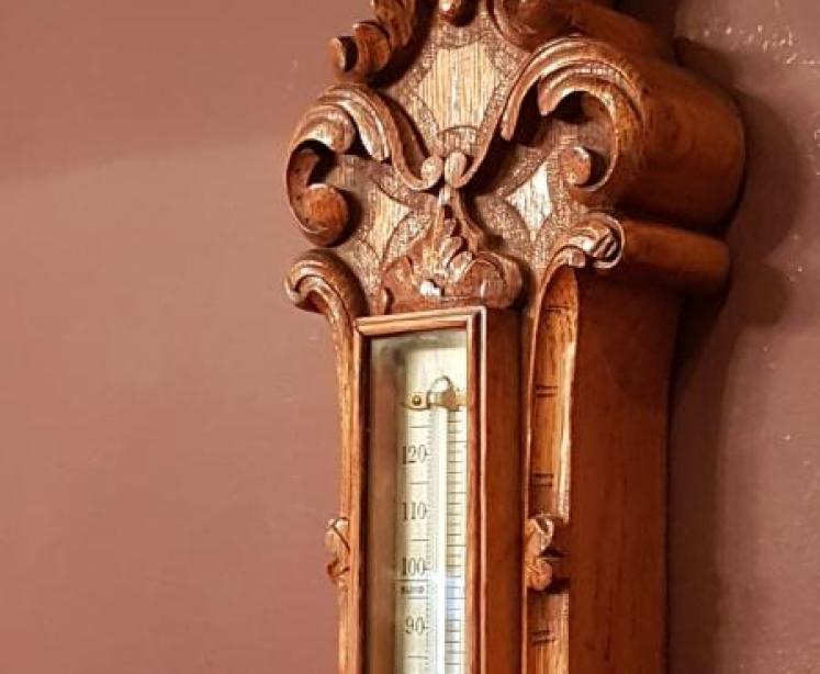 Fine Quality Carved Oak Silvered Dial Banjo Barometer - Image 4