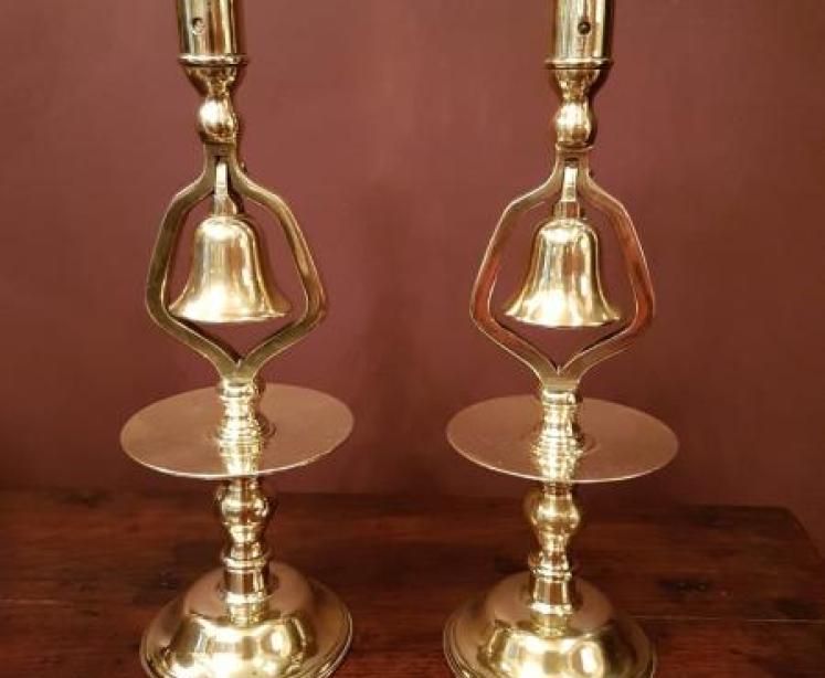 Pair of Antique C.19th Brass Tavern Candlesticks - Image 1