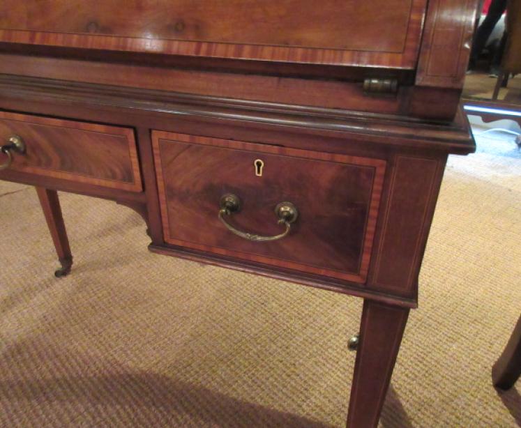 Antique Mahogany Sheraton Inlaid Cylinder Top Desk - Image 4