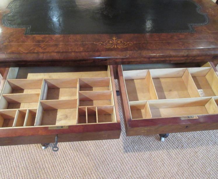 Mid Victorian Burr Walnut Games & Writing Table - Image 3