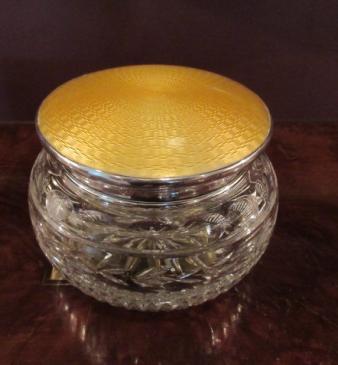 George V Period Silver & Yellow Enamel Table Jar