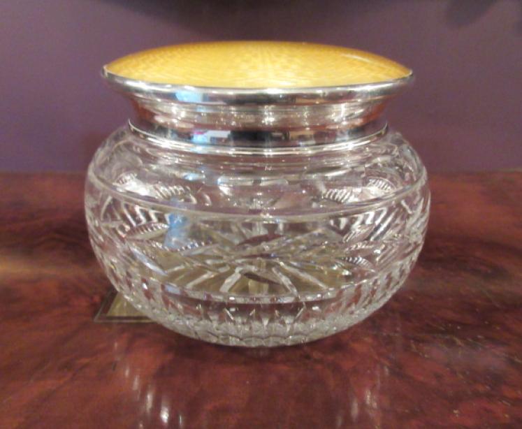 George V Period Silver & Yellow Enamel Table Jar - Image 2