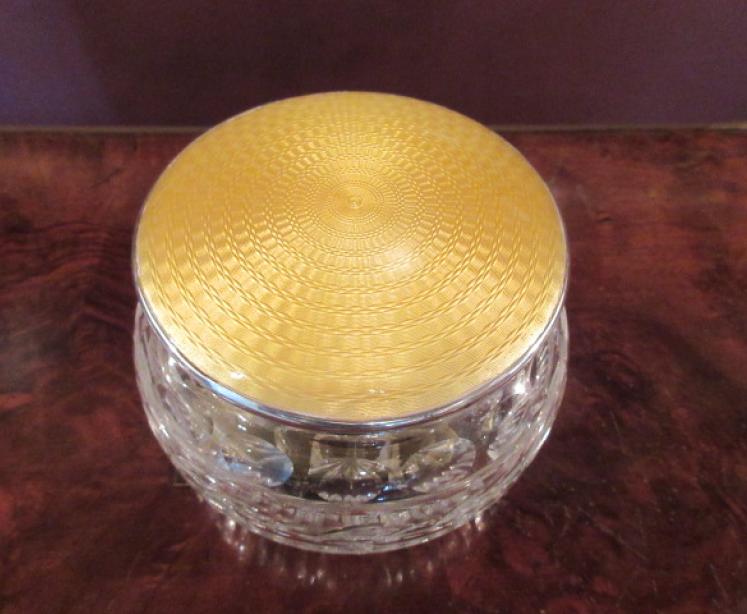 George V Period Silver & Yellow Enamel Table Jar - Image 3