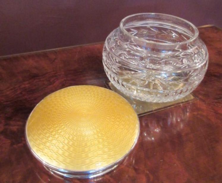 George V Period Silver & Yellow Enamel Table Jar - Image 5