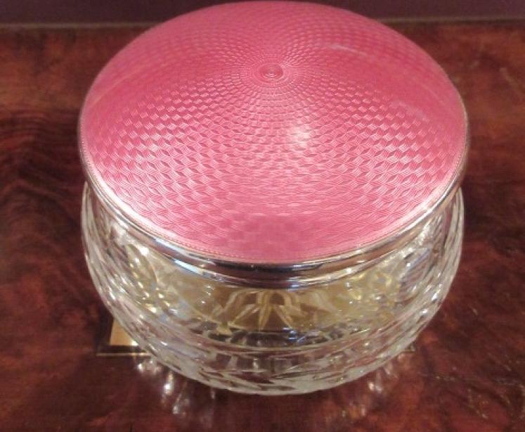 George V Period Silver & Pink Enamel Table Jar - Image 1