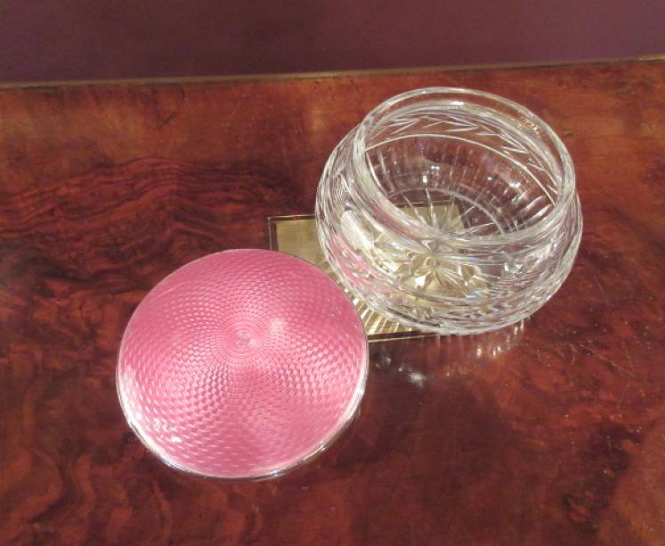 George V Period Silver & Pink Enamel Table Jar - Image 4