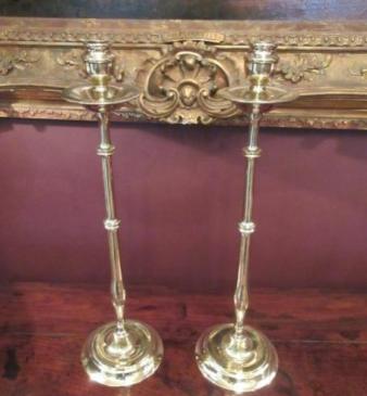 Tall Pair of Mid Victorian Cast Brass Candlesticks