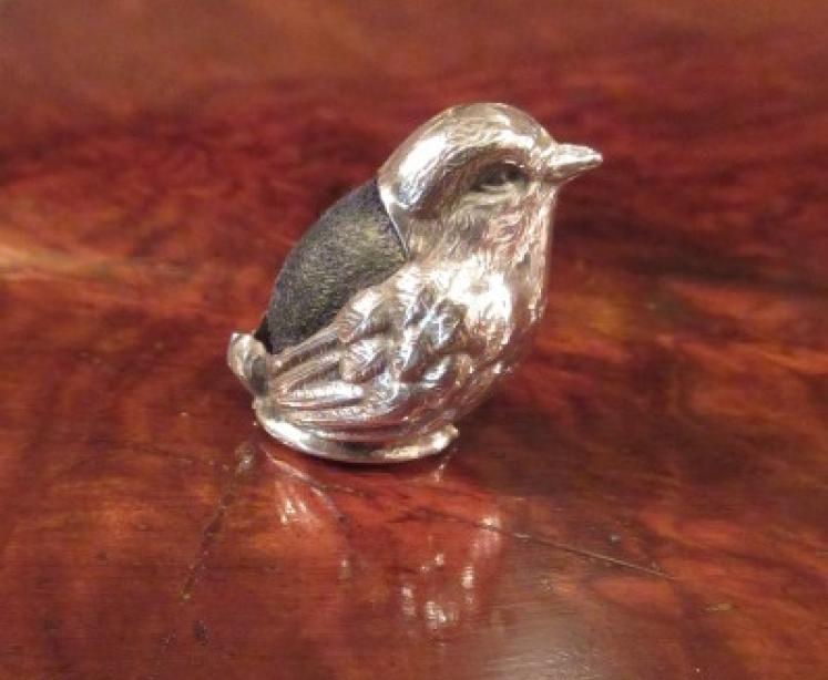 Edwardian Antique Novelty Silver Bird Pin Cushion - Image 1