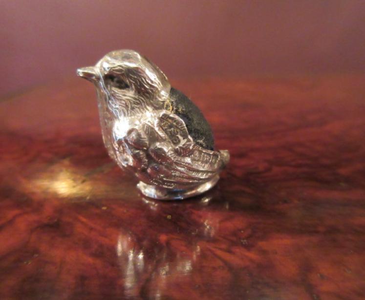 Edwardian Antique Novelty Silver Bird Pin Cushion - Image 5