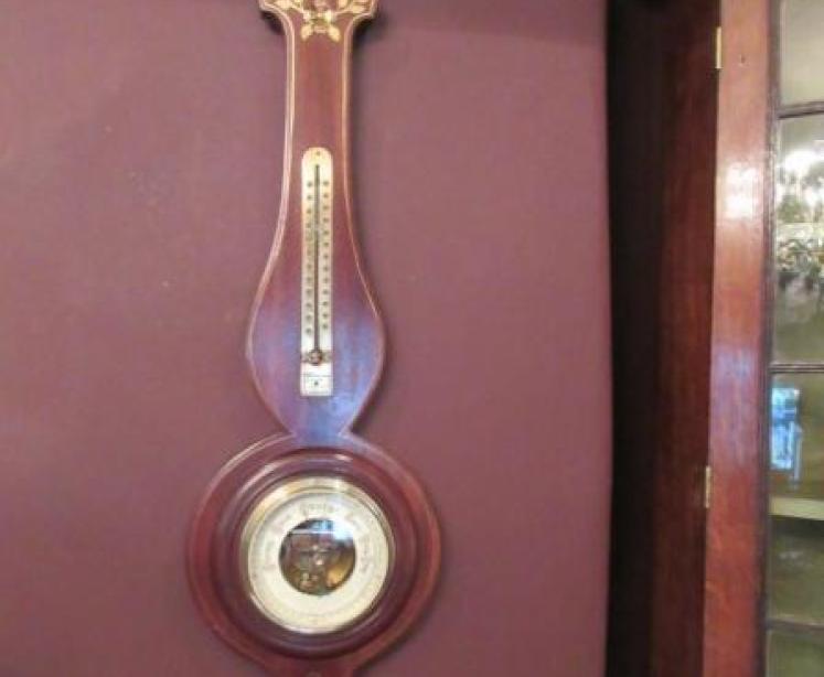 Edwardian Antique Brass Inlaid Banjo Barometer - Image 1