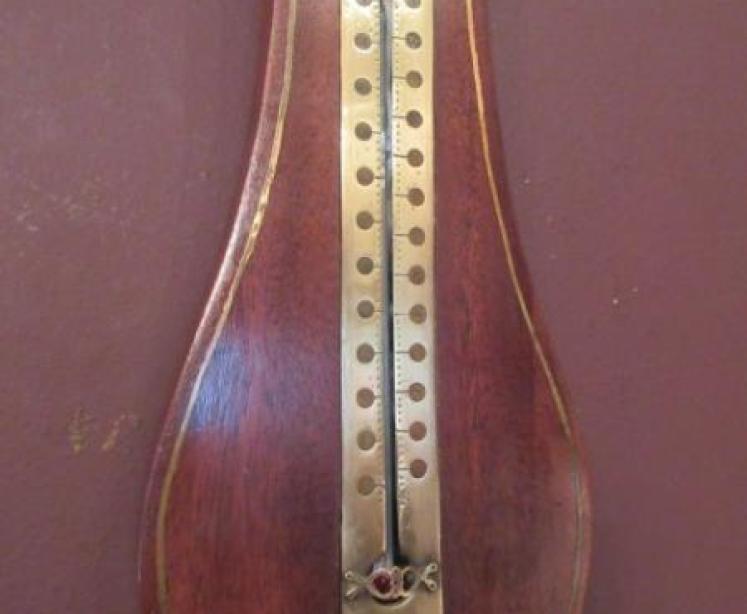 Edwardian Antique Brass Inlaid Banjo Barometer - Image 4