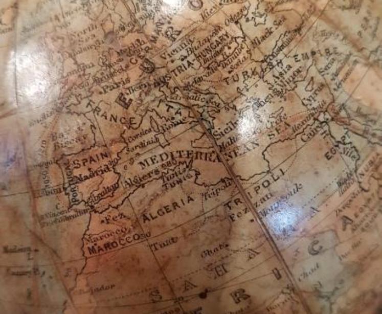 1920's Phillips Plaster 6" Globe On Walnut Foot. - Image 4