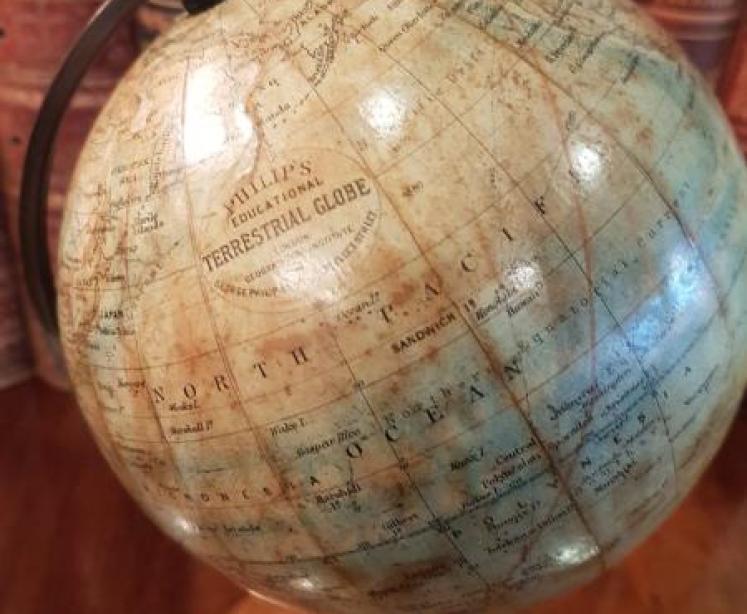 1920's Phillips Plaster 6" Globe On Walnut Foot. - Image 5