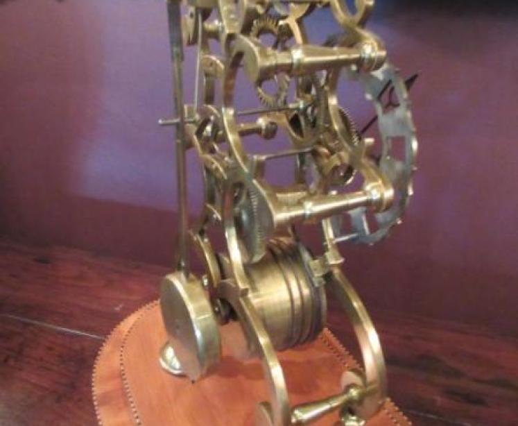 Mid Victorian Single Fusee Inlaid Base Skeleton Clock - Image 4