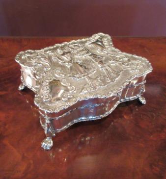 Edwardian Antique Silver Embossed Jewellery box