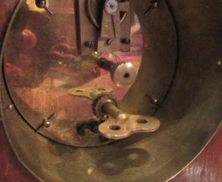 Edwardian Polished Oak Inlaid Mantel Clock - Image 4