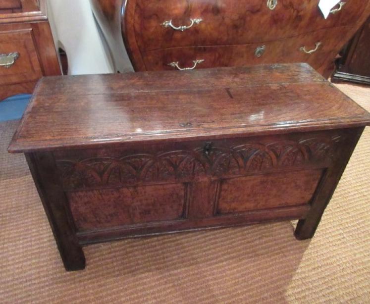 Small George I Period Oak Two Panel 'Cottage' Coffer - Image 1