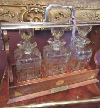 Antique Sheraton Inlaid Three Bottle Tantalus
