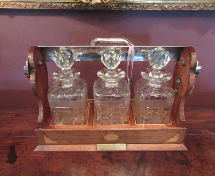 Antique Sheraton Inlaid Three Bottle Tantalus - Image 2