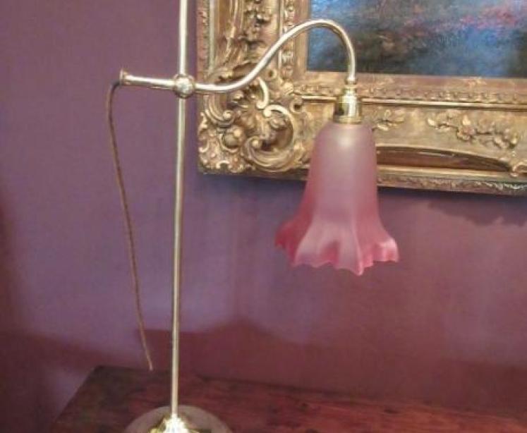 Edwardian Antique Brass Rise & Fall Table Lamp - Image 1