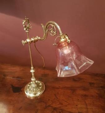 Late Victorian Brass Table Lamp and Original Shade