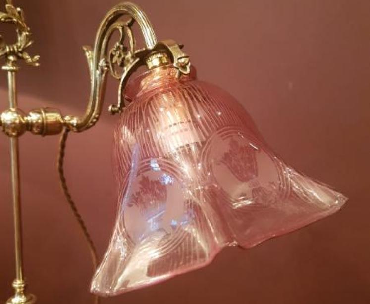 Late Victorian Brass Table Lamp and Original Shade - Image 2