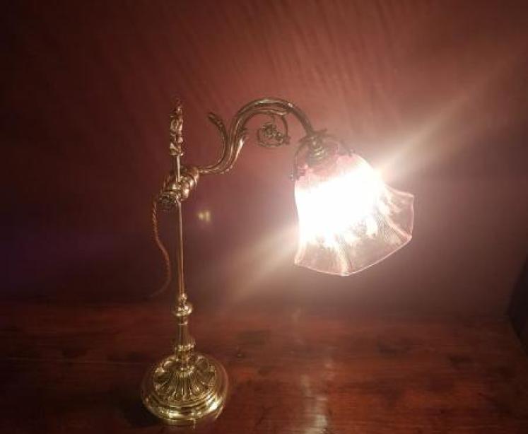 Late Victorian Brass Table Lamp and Original Shade - Image 5