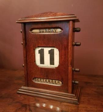 Antique Solid Oak Perpetual Desk Calendar