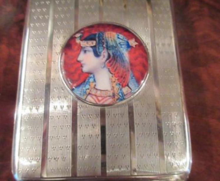 Antique Silver & Egyptian Lady Porcelain Plaque Card Case - Image 2