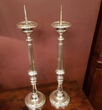 Superb Pair of Antique Silver Plated Pricket Candlesticks