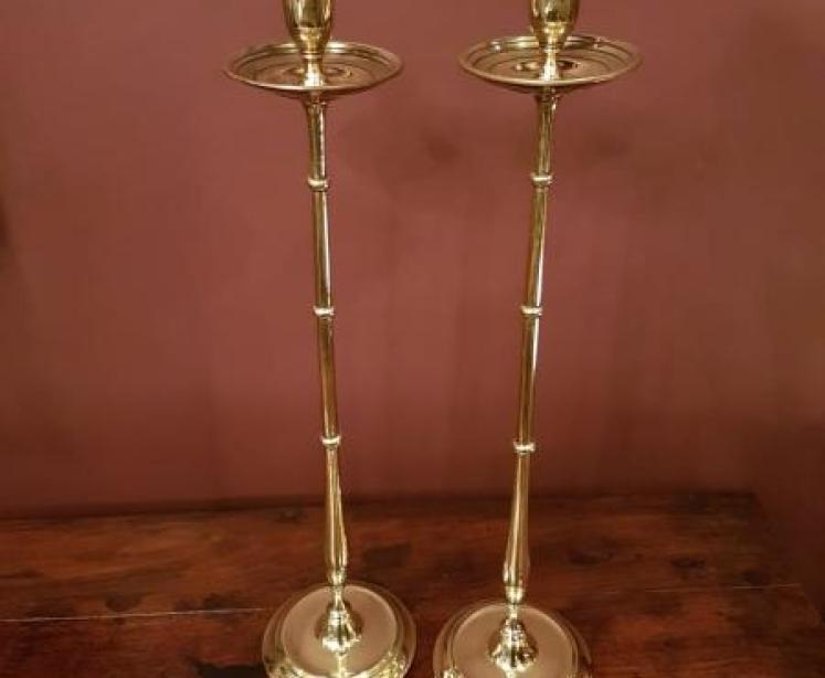 Large Pair Of Victorian Cast Brass Candlesticks - Image 1