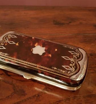 Victorian Silver and Gold Inlaid Tortoise Shell Cigar Case