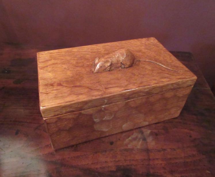 Early Mouseman Adzed Oak Lidded Box - Image 1