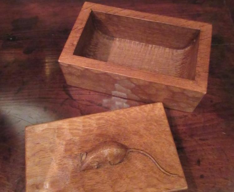 Early Mouseman Adzed Oak Lidded Box - Image 3