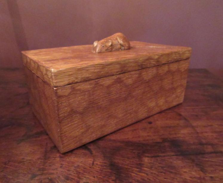 Early Mouseman Adzed Oak Lidded Box - Image 5