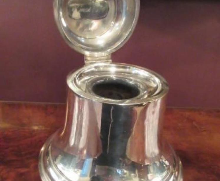 Large Antique Silver Novelty Bell Inkwell - Image 2