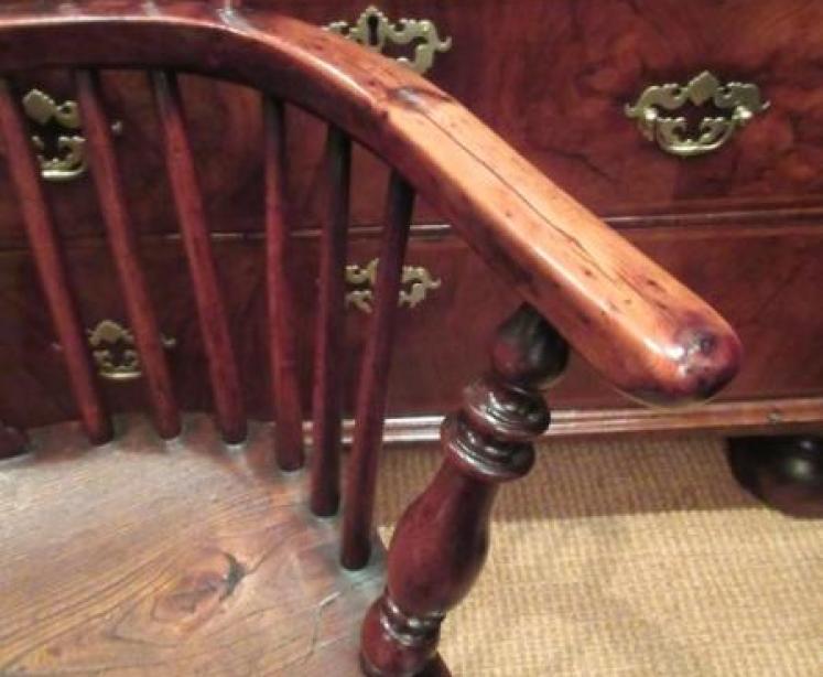 Early Victorian Antique Yew Low Back Windsor Armchair - Image 4