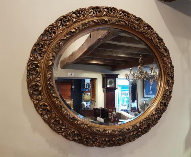 Large Antique Carved Timber Gilt Oval Mirror - Image 1