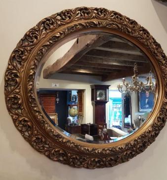 Large Antique Carved Timber Gilt Oval Mirror