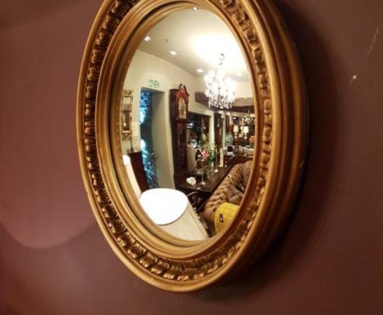 Small Edwardian Gilt Framed Convex Mirror - Image 5