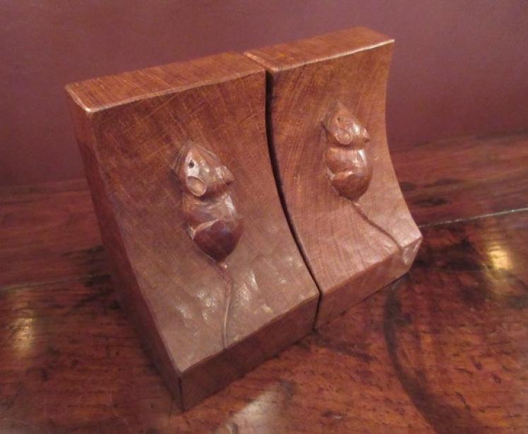 Pair of Mouseman Adzed Oak Bookends - Image 5