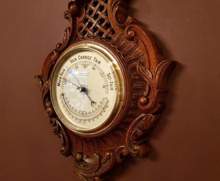 Antique Victorian Barometer With Crescent Thermometer - Image 1