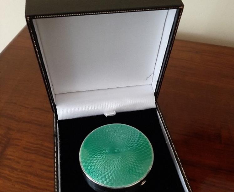 George V Period Jade Green Enamel & Silver Trinket Box - Image 1