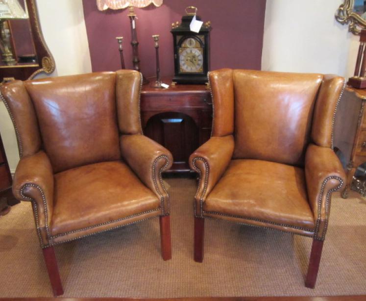 Superb Pair of 1920's Leather Wing Armchairs - Image 1