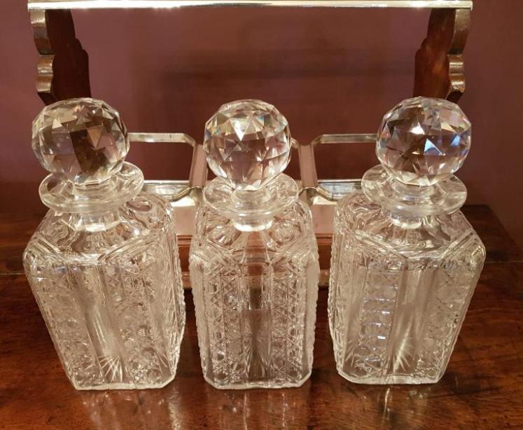 Victorian Oak & Silvered Tilting Three Bottle Tantalus - Image 2