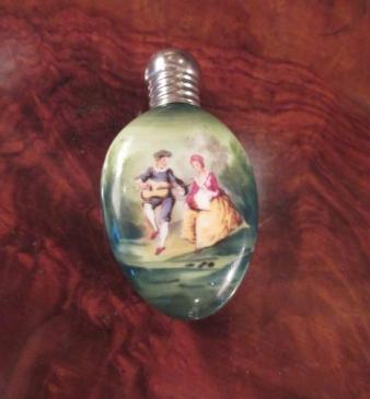 Antique Hand Painted Porcelain & Silver Scent