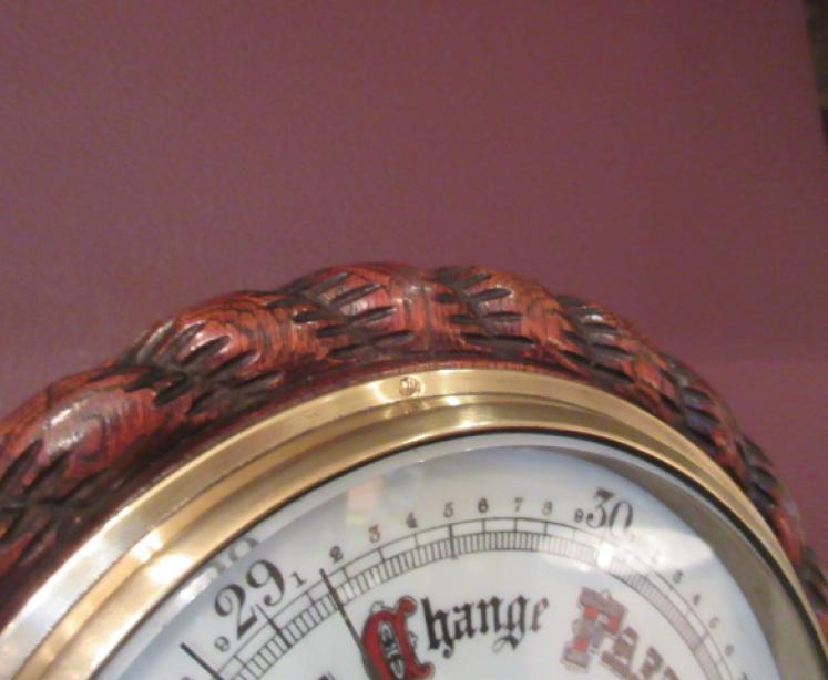 Large Antique Polished Oak Ship's Barometer - Image 4