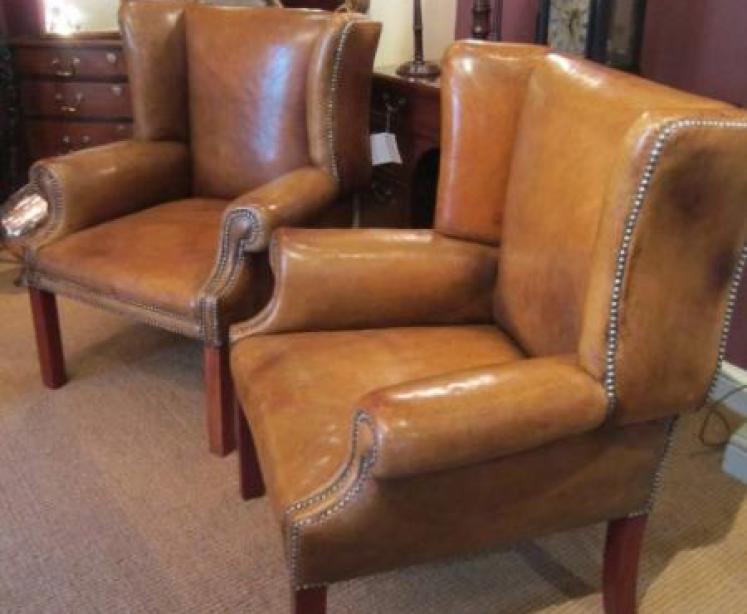 Superb Pair of 1920's Leather Wing Armchairs - Image 3