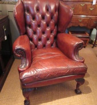 Antique Leather Button Back Wing Armchair